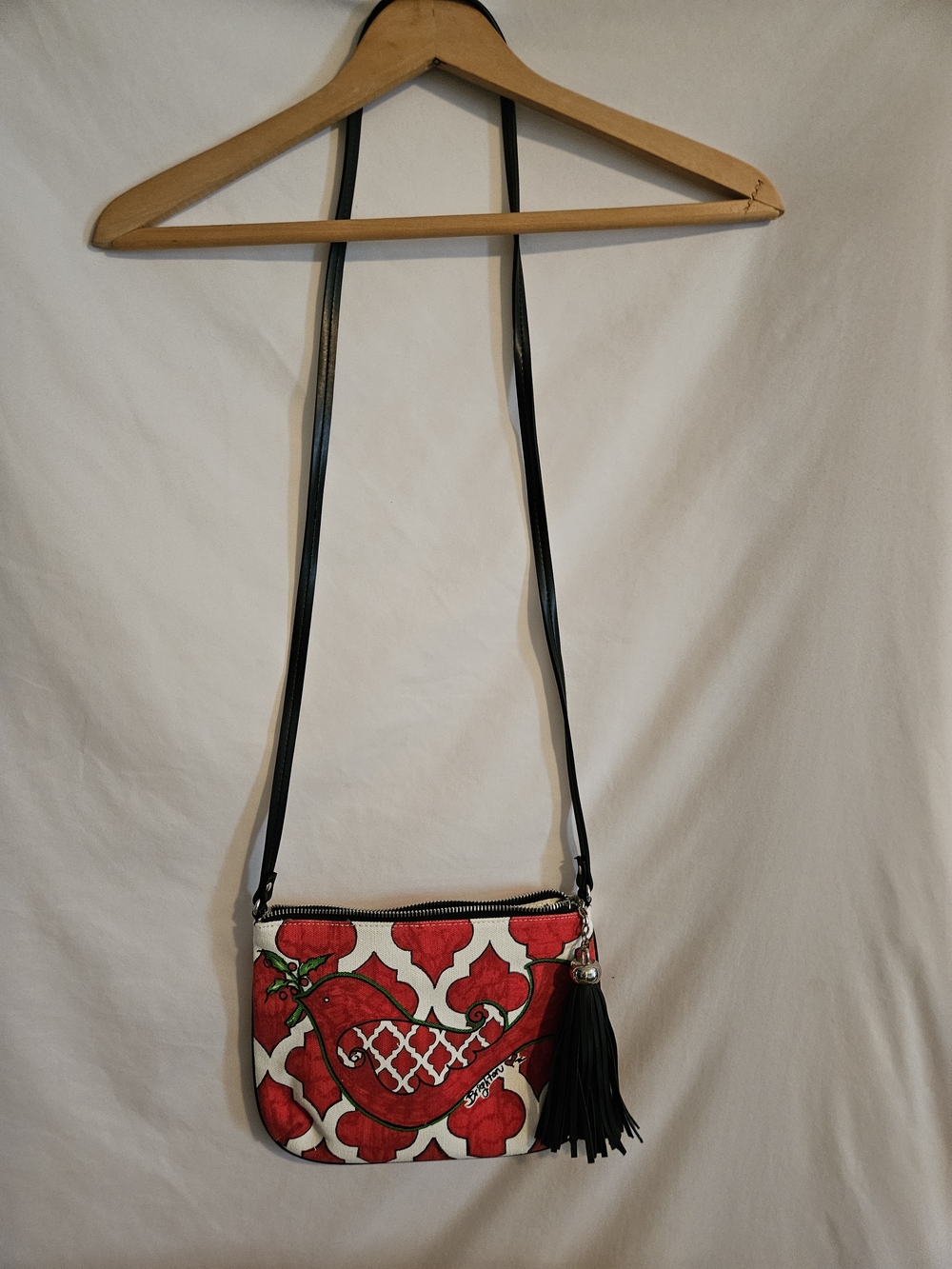 Brighton Red and Black Patterned Crossbody with Tassel
